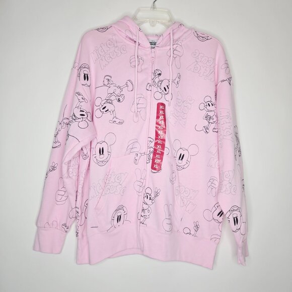Disney Pink Mickey Mouse Embroidered Women Zipper Hoodie Jacket Sz XL - Picture 3 of 16